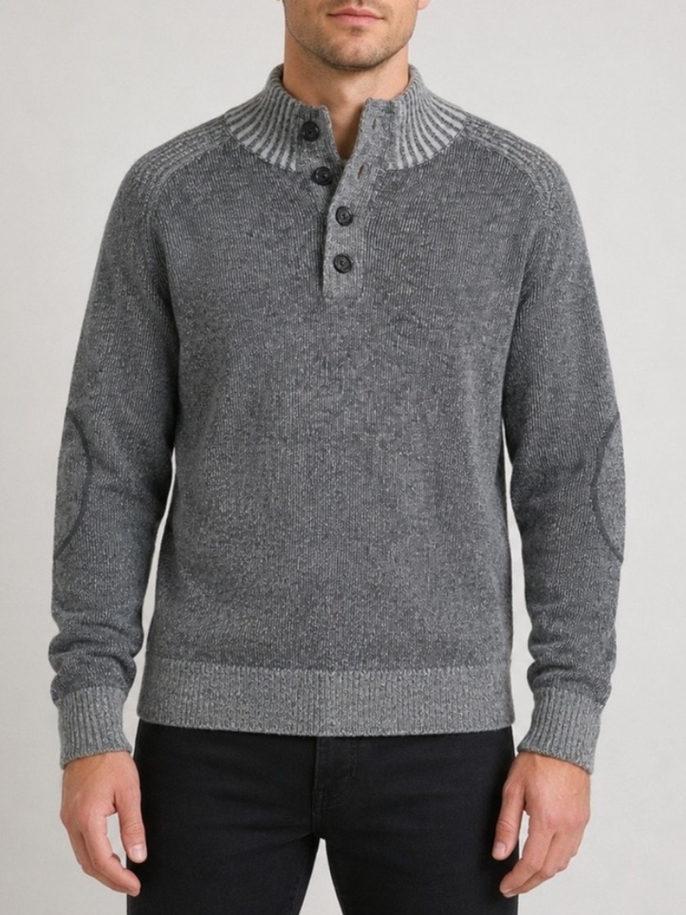 Aqua Men's Gray Button Front Lambswool Sweater